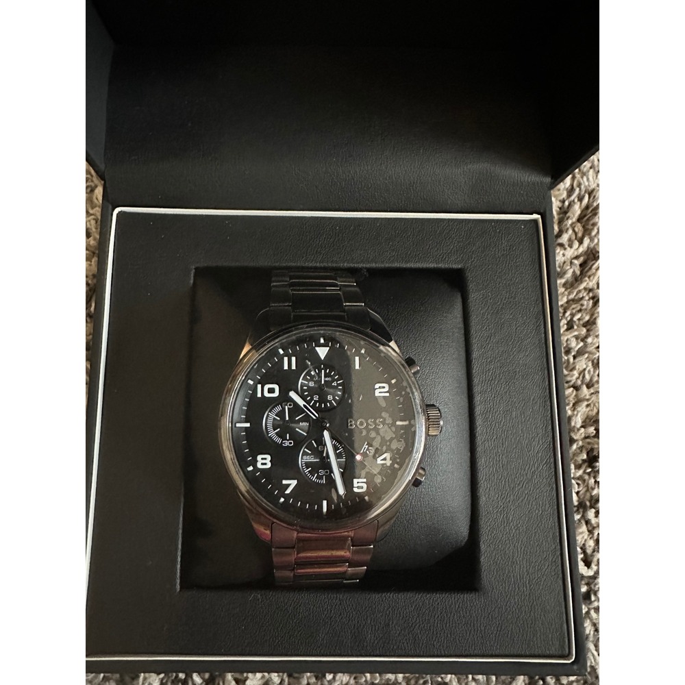 Hugo Boss Mens Chronograph Gunmetal Black View Watch New